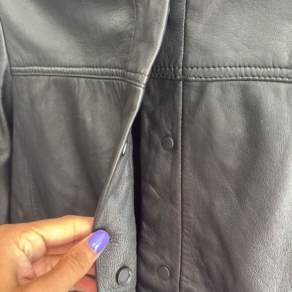 Women's Black Leather Jacket MANGO Size Medium - Excellent Condition - Fitted - Picture 3 of 6